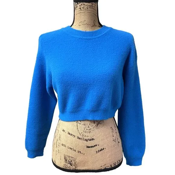 Zara Sweaters Zara Womens Soft Bright Blue Knit Cropped